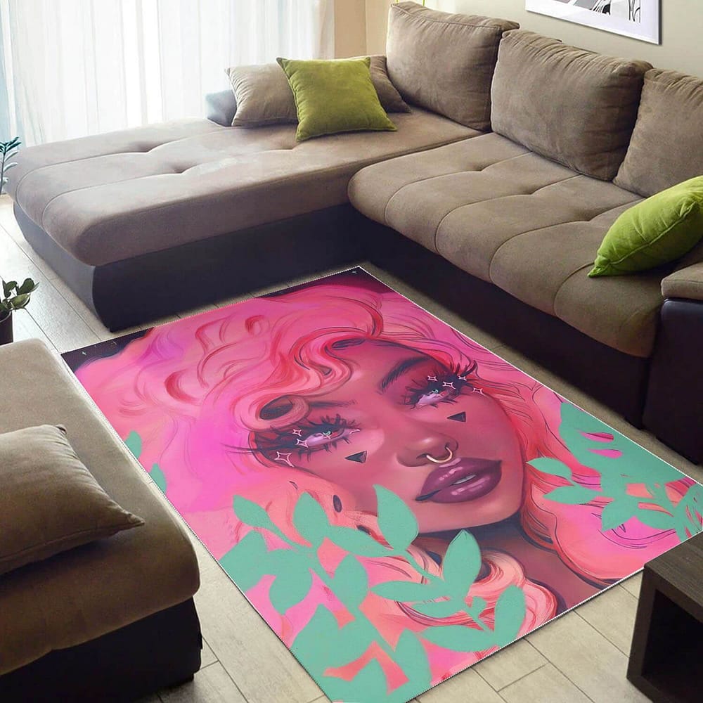 African American Pretty Girl With Afro Style Themed House Rug