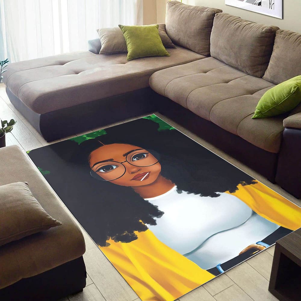 African Beautiful Black Girl Afro Print Floor Themed Rug