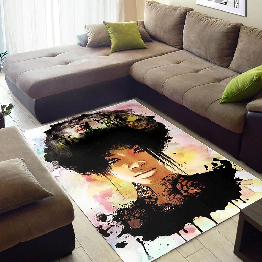African Pretty Black Afro Girl American Carpet Afrocentric Home Rug