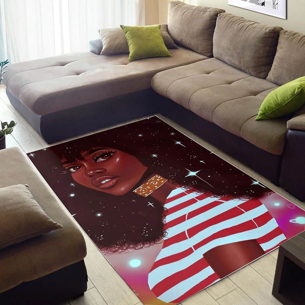 African Pretty Black Afro Lady American Carpet Afrocentric Home Rug