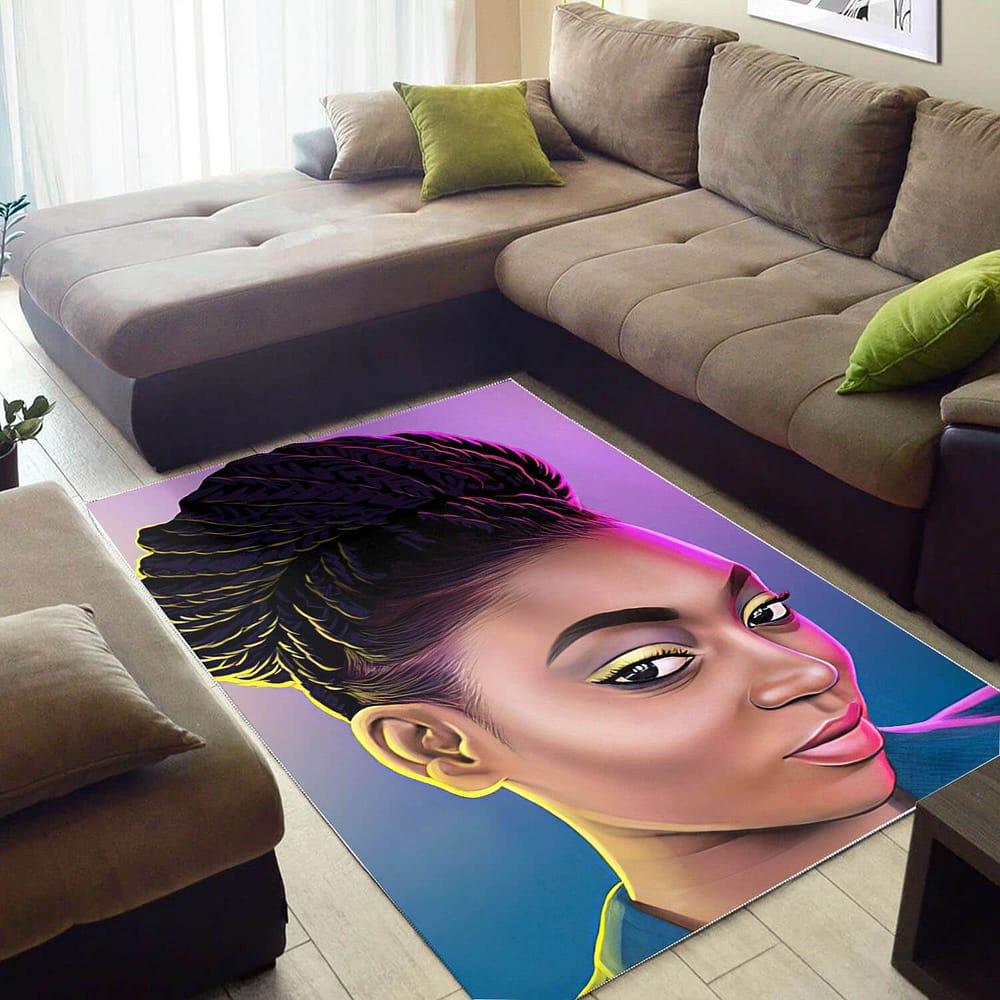 African Pretty Black Girl Afro American Print Themed Living Room Rug