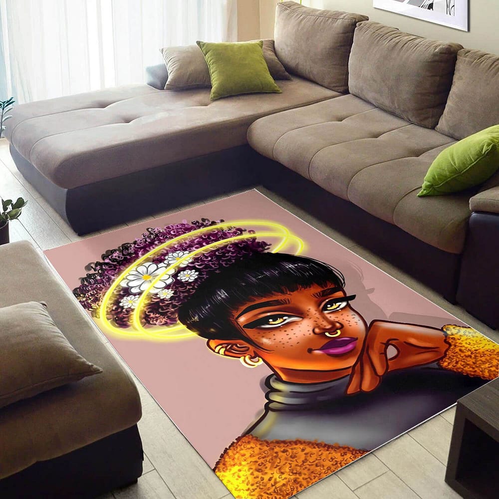 African Pretty Black Girl Afro Print Floor Themed Rooms Ideas Rug