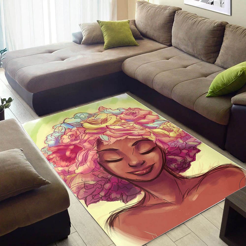 Afrocentric Beautiful Afro Lady Carpet African Design Themed Living Room Rug