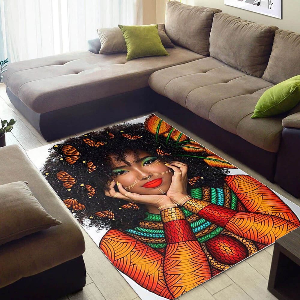 Afrocentric Beautiful Afro Lady Carpet African Design Themed Rug