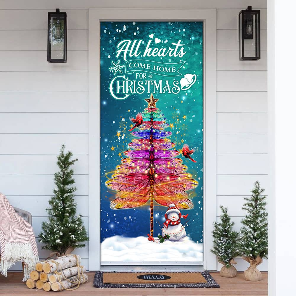 All Hearts Come Home For Christmas Dragonfly Christmas Door Cover