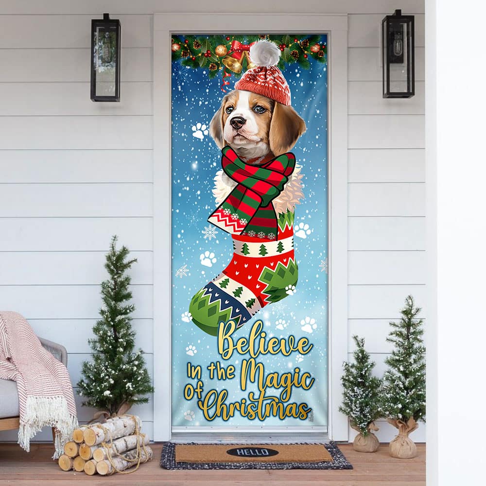 Believe In The Magic Of Christmas Beagle In Sock Door Cover