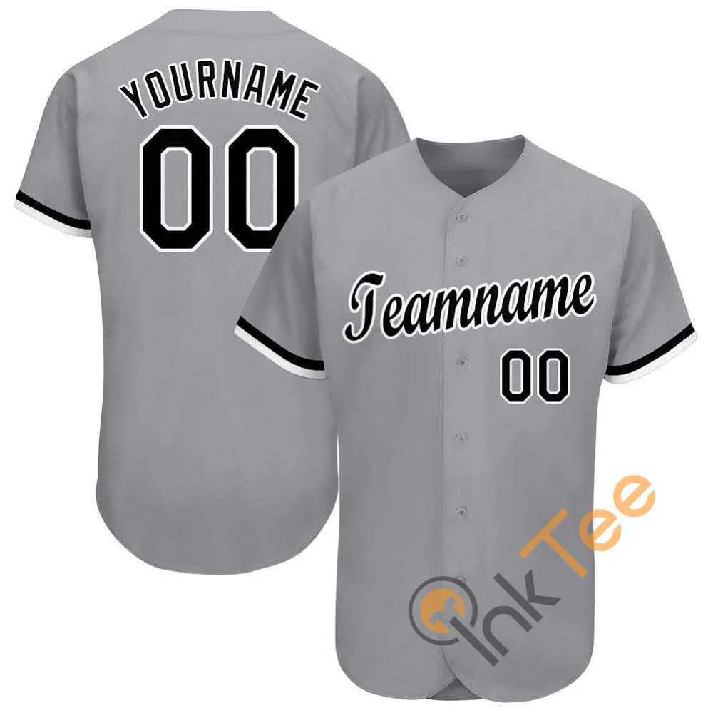 Custom Gray Black White Baseball Jersey