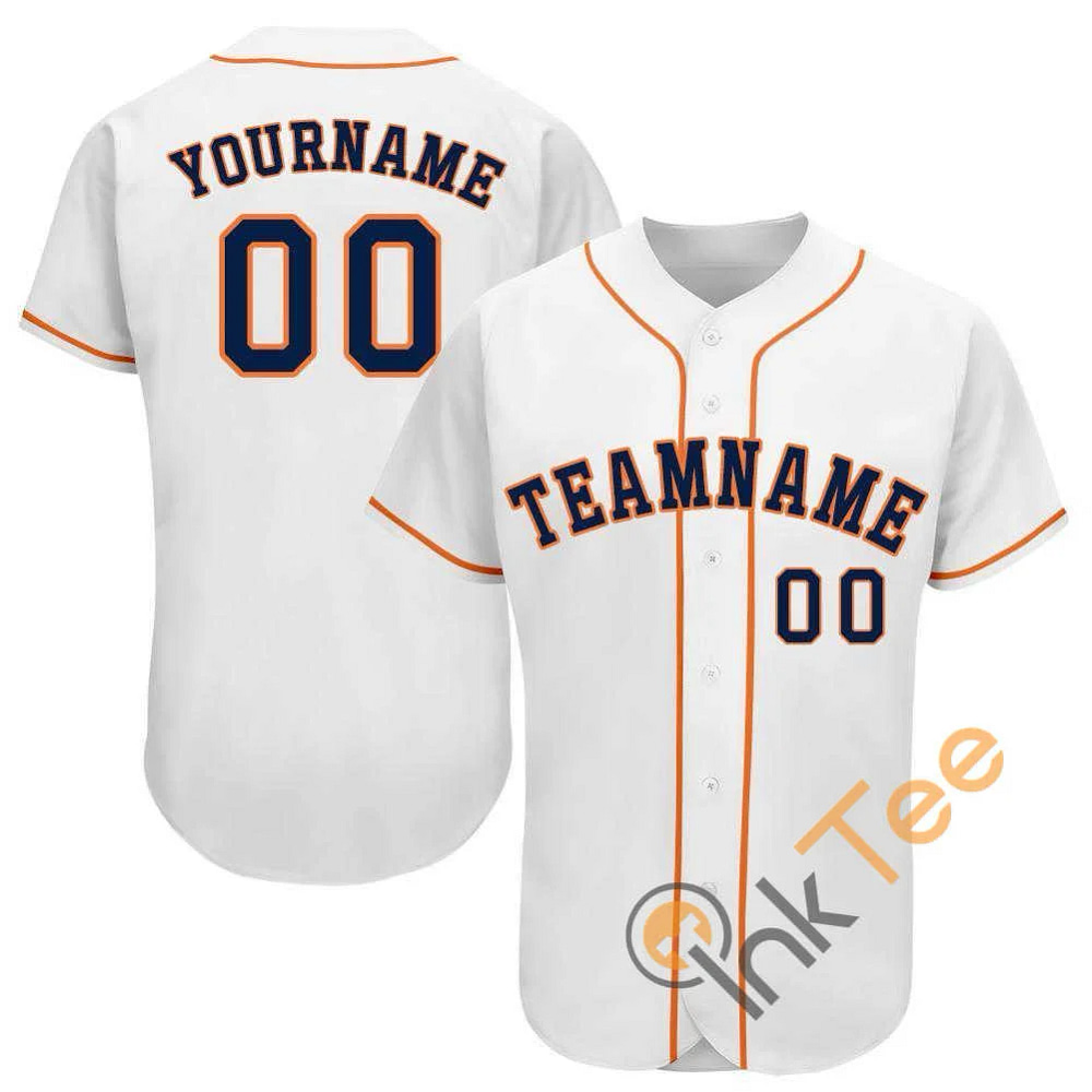 Custom White Navy Orange Baseball Jersey