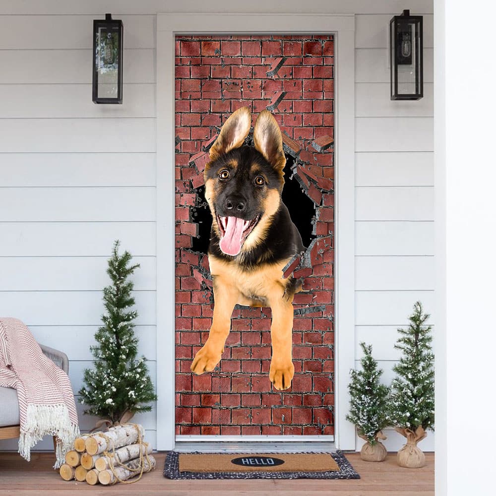 German Shepherd Broken Wall Dog Lover Door Cover