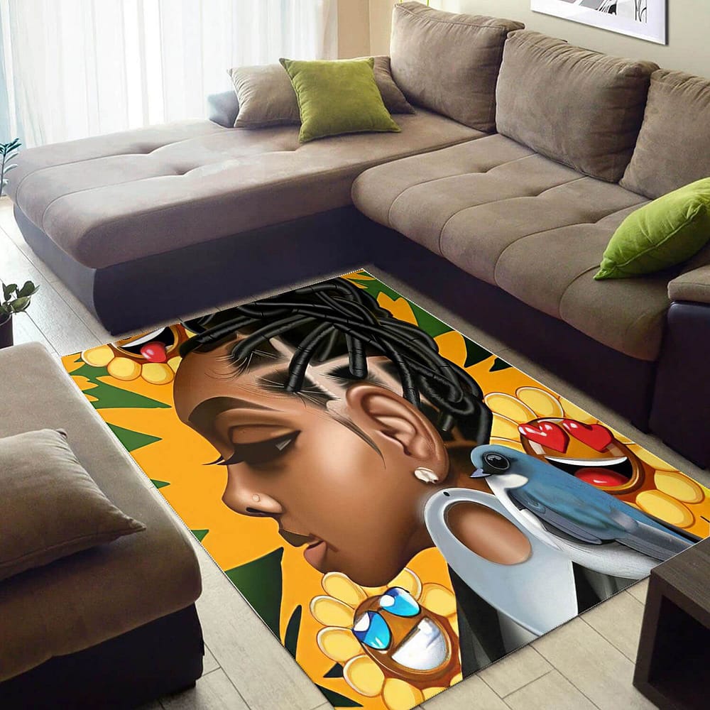 Nice African Style Cute American Black Art Afro Lady Themed Carpet Home Rug
