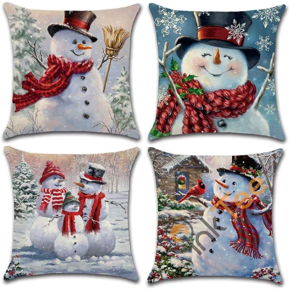 Set Of 4 Winter Snowman Home Decorative Pillows Christmas Throw Pillow Covers Personalized Gifts