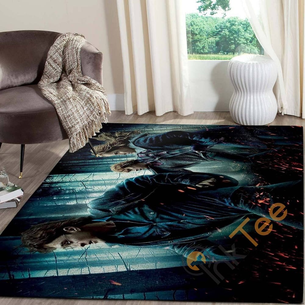Harry Potter And Friends In Forest Carpet Living Room Floor Decor Gift For Potter's Fan Rug