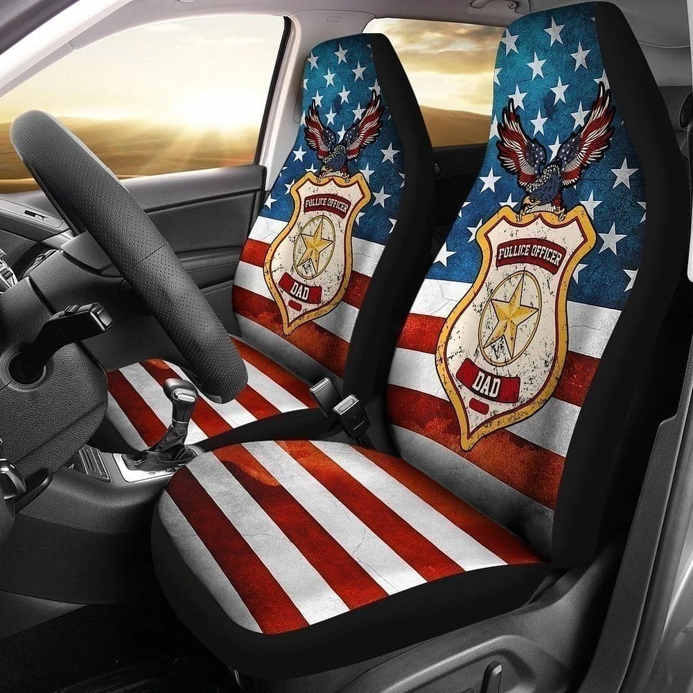 Police Officer Dad American Flag For Fan Gift Sku 635 Car Seat Covers
