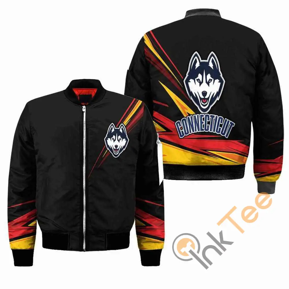 Connecticut Huskies NCAA Black  Apparel Best Christmas Gift For Fans Bomber Jacket