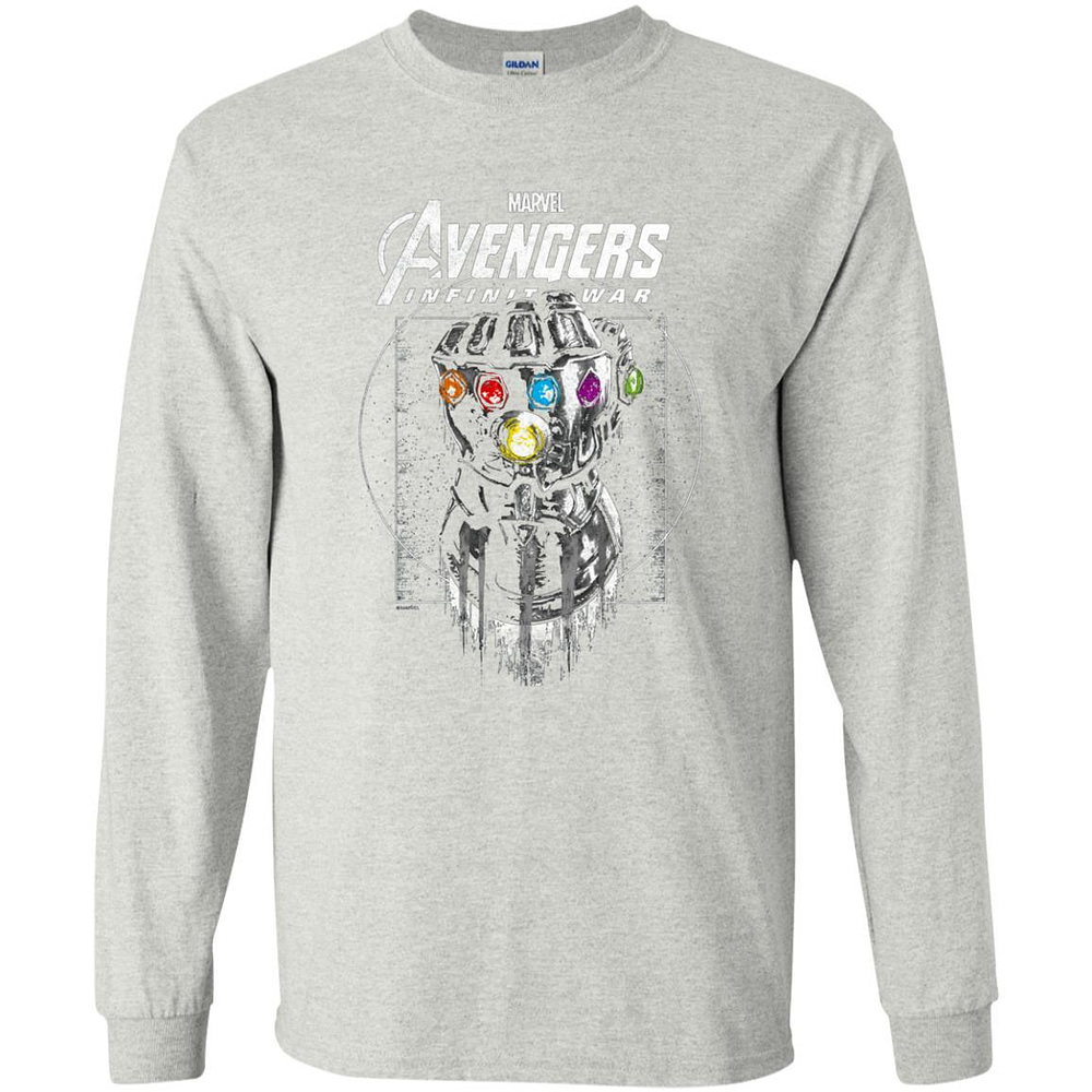 Inktee Store - Marvel Infinity War Geo Gauntlet Drawing Long Sleeve T-Shirt Image