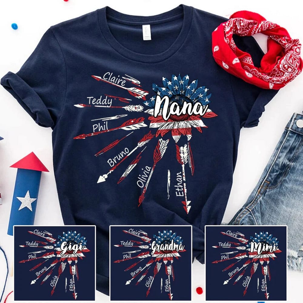 4th Of July Nana T Shirt, Custom Grandma Shirt With Kids Names Shirt, Patriotic 4th Of July, 4th Of July Grandma Shirt, 4th Of July Gigi Tee