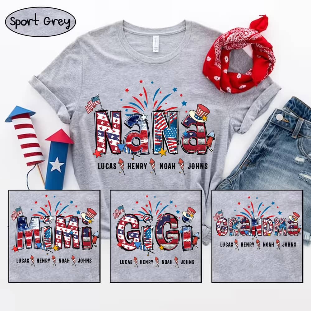 Grandma Shirt, Custom 4th Of July Nana Shirt With Grandchild Names, Patriotic 4th Of July Grandma Shirt, Mother's Day Gifts