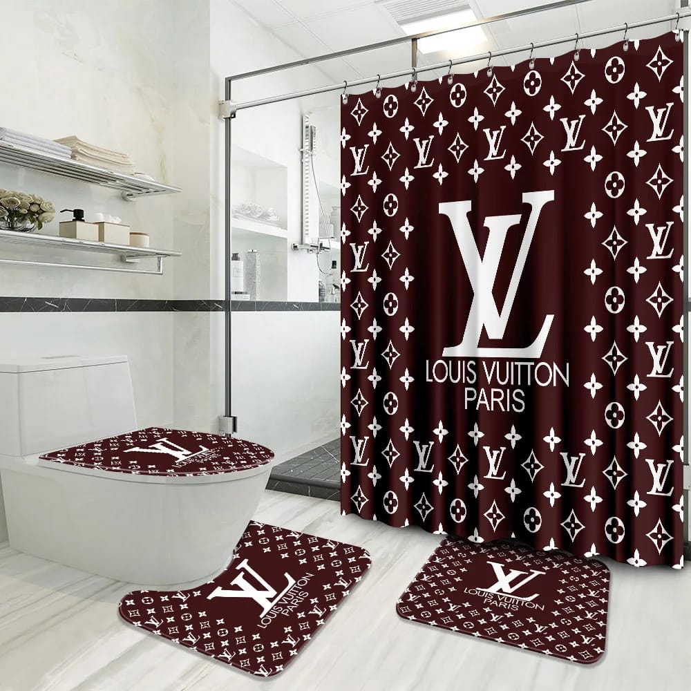 Louis Vuitton Dark Red Luxury Brand Logo Premium Bathroom Sets