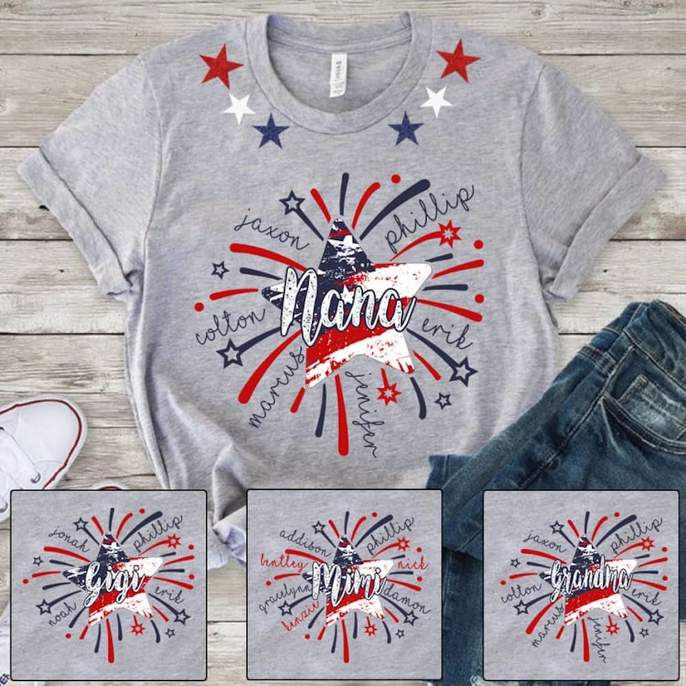 Personalized 4th Of July Nana T Shirt, Custom Grandma Shirt With Kids Names Shirt, Patriotic Nana With Kids Tee Shirt For Independence Day