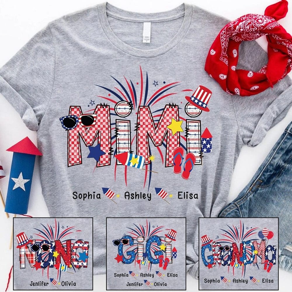 Personalized Grandma Shirt, Custom 4th Of July Mimi Sweatshirt With Grandchild Names, 4th Of July Grandma Shirt Patriotic Version T Shirt