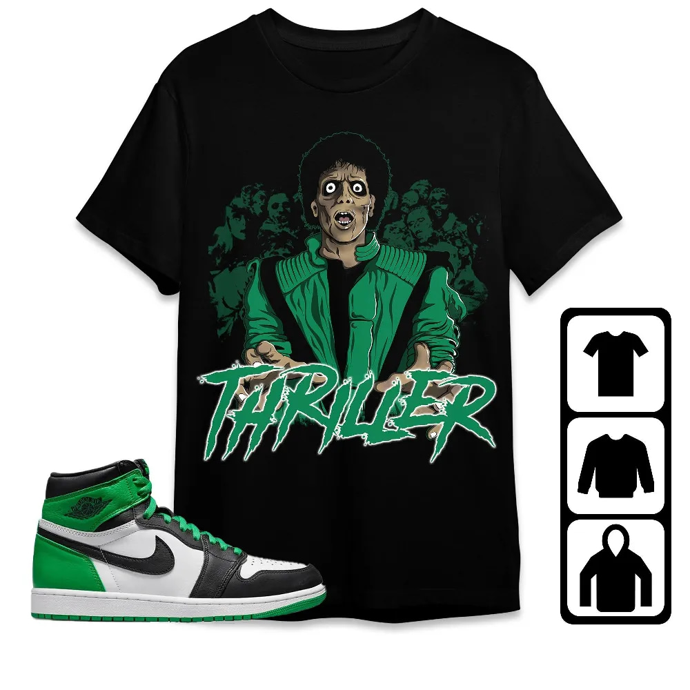 Inktee Store - Jordan 1 Celtic Lucky Green Unisex T-Shirt - Thriller - Sneaker Match Tees Image