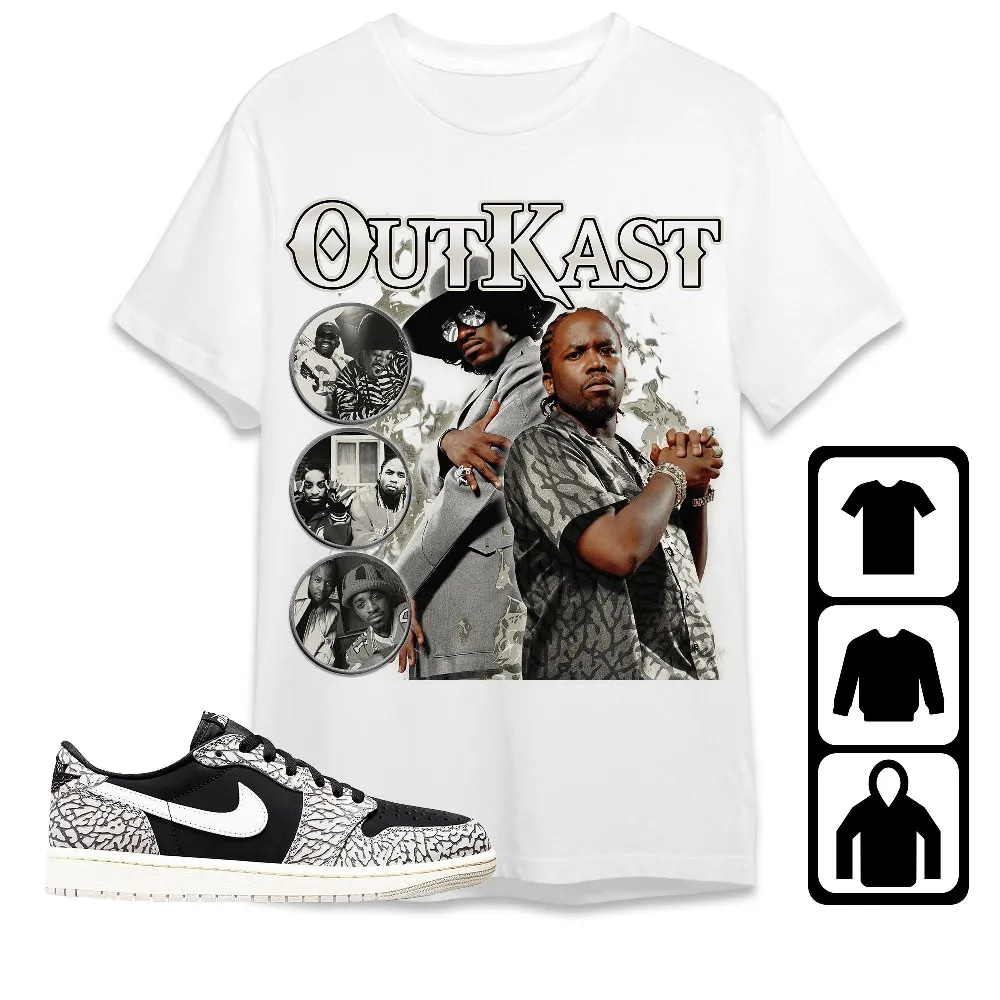 Inktee Store - Jordan 1 Low Black Cement Unisex T-Shirt - Outkast - Sneaker Match Tees Image