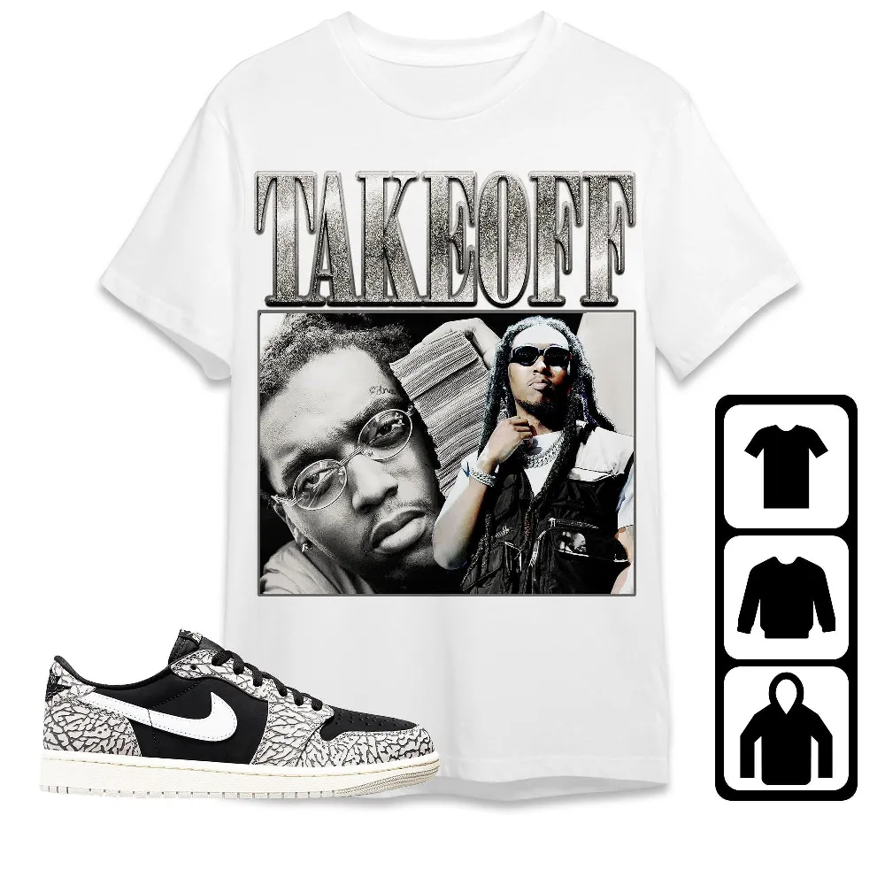 Inktee Store - Jordan 1 Low Black Cement Unisex T-Shirt - Takeoff - Sneaker Match Tees Image