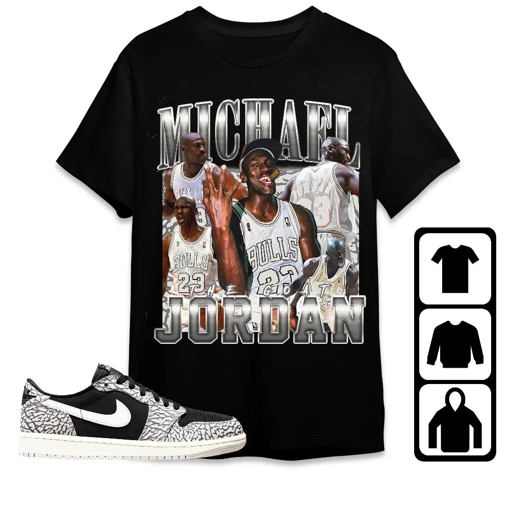 Inktee Store - Jordan 1 Low Black Cement Unisex T-Shirt - The Goat Mj - Sneaker Match Tees Image