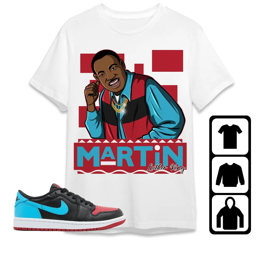 Inktee Store - Jordan 1 Low University Blue To Chi Unisex T-Shirt - Martin Luther King - Sneaker Match Tees Image