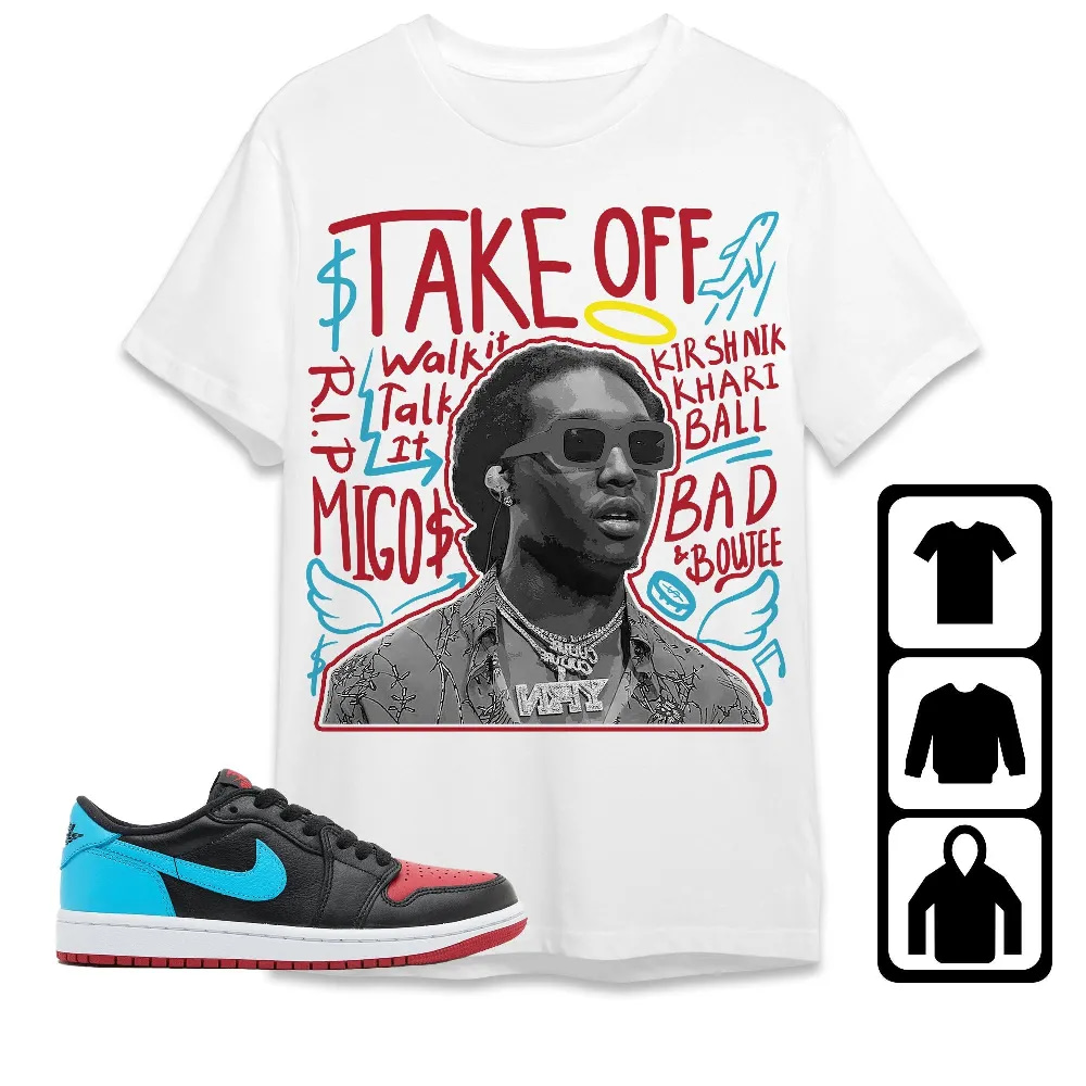 Inktee Store - Jordan 1 Low University Blue To Chi Unisex T-Shirt - Take Off - Sneaker Match Tees Image