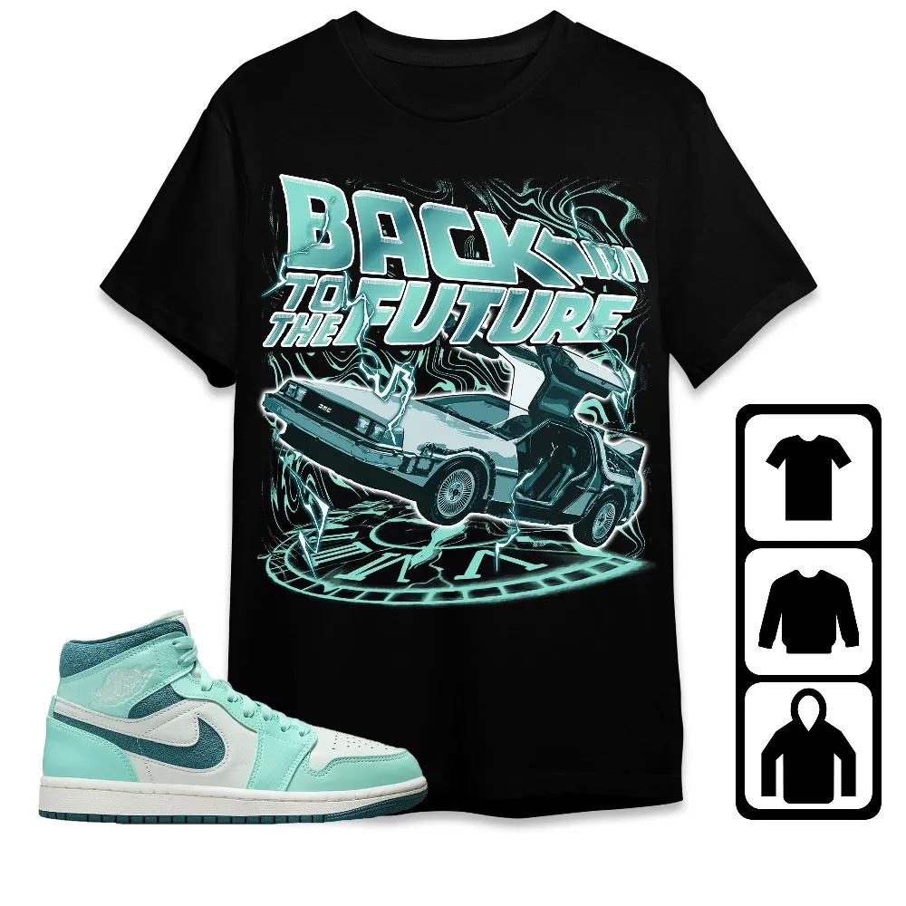 Inktee Store - Jordan 1 Mid Bleached Turquoise Unisex T-Shirt - Back In Time - Sneaker Match Tees Image