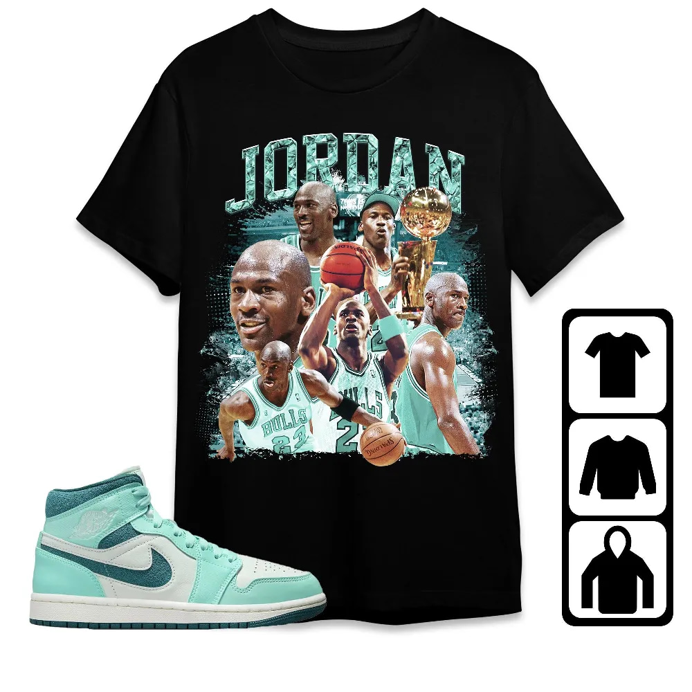Inktee Store - Jordan 1 Mid Bleached Turquoise Unisex T-Shirt - Sneaker Match Tees Image