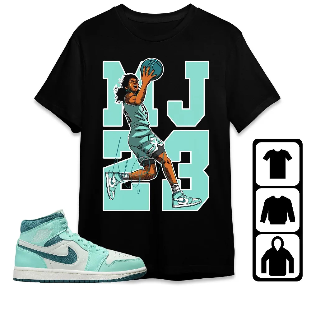 Inktee Store - Jordan 1 Mid Bleached Turquoise Unisex T-Shirt - Best Goat Mj - Sneaker Match Tees Image