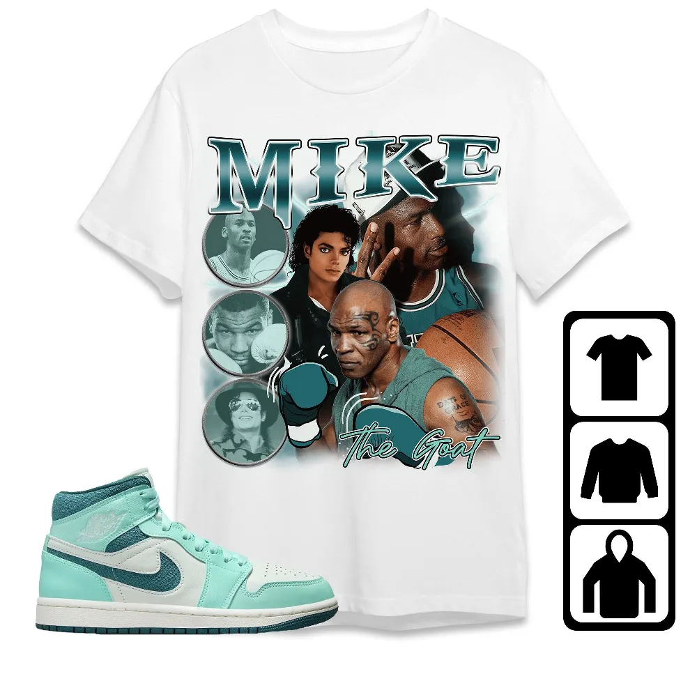 Inktee Store - Jordan 1 Mid Bleached Turquoise Unisex T-Shirt - Mike The Goat - Sneaker Match Tees Image
