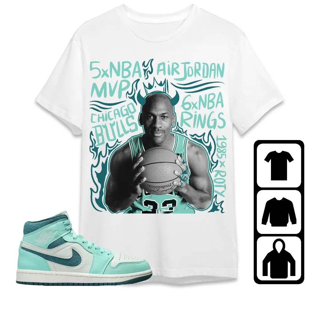 Inktee Store - Jordan 1 Mid Bleached Turquoise Unisex T-Shirt - Mj 6X Rings - Sneaker Match Tees Image