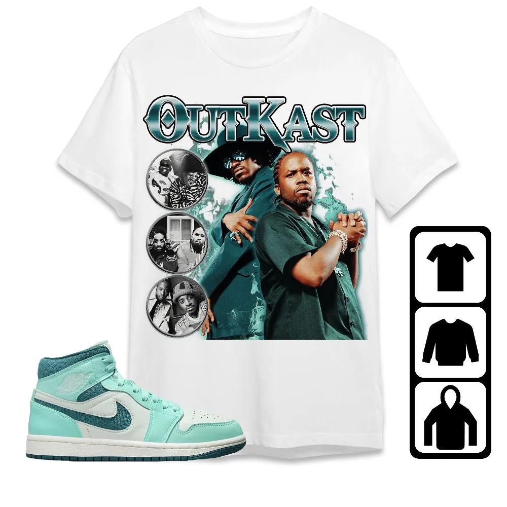Inktee Store - Jordan 1 Mid Bleached Turquoise Unisex T-Shirt - Outkast - Sneaker Match Tees Image