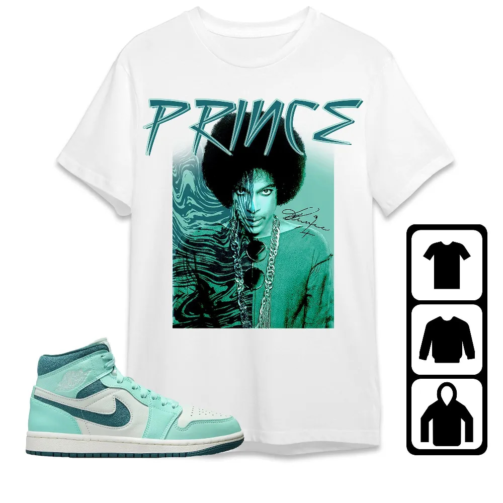 Inktee Store - Jordan 1 Mid Bleached Turquoise Unisex T-Shirt - Prince Signature - Sneaker Match Tees Image