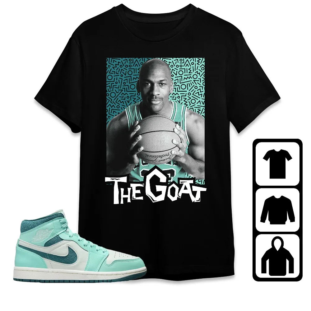 Inktee Store - Jordan 1 Mid Bleached Turquoise Unisex T-Shirt - The Goat Doodle - Sneaker Match Tees Image