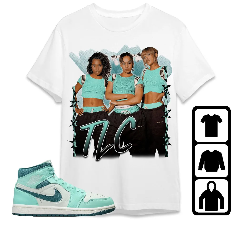 Inktee Store - Jordan 1 Mid Bleached Turquoise Unisex T-Shirt - Tlc Band - Sneaker Match Tees Image