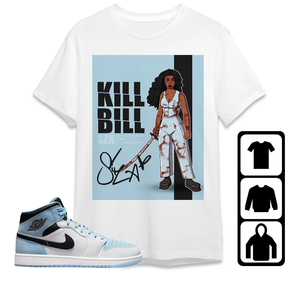 Inktee Store - Jordan 1 Mid Ice Blue Unisex T-Shirt - Sza Kill Bill - Sneaker Match Tees Image
