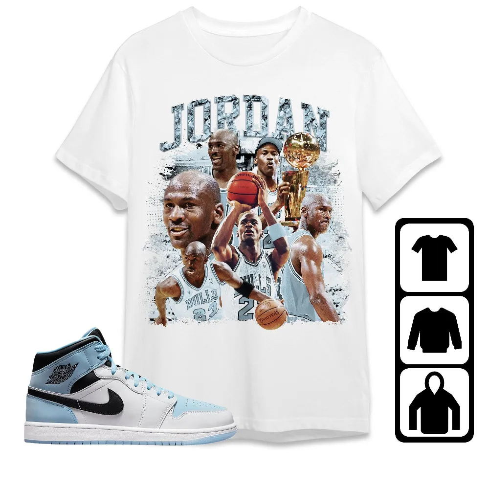Inktee Store - Jordan 1 Mid Ice Blue Unisex T-Shirt - Sneaker Match Tees Image