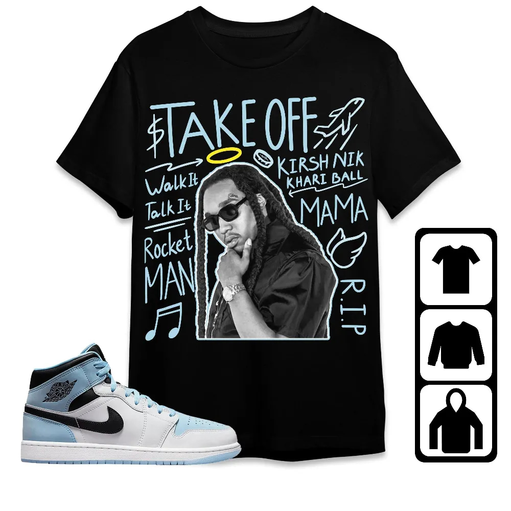 Inktee Store - Jordan 1 Mid Ice Blue Unisex T-Shirt - New Take Off - Sneaker Match Tees Image