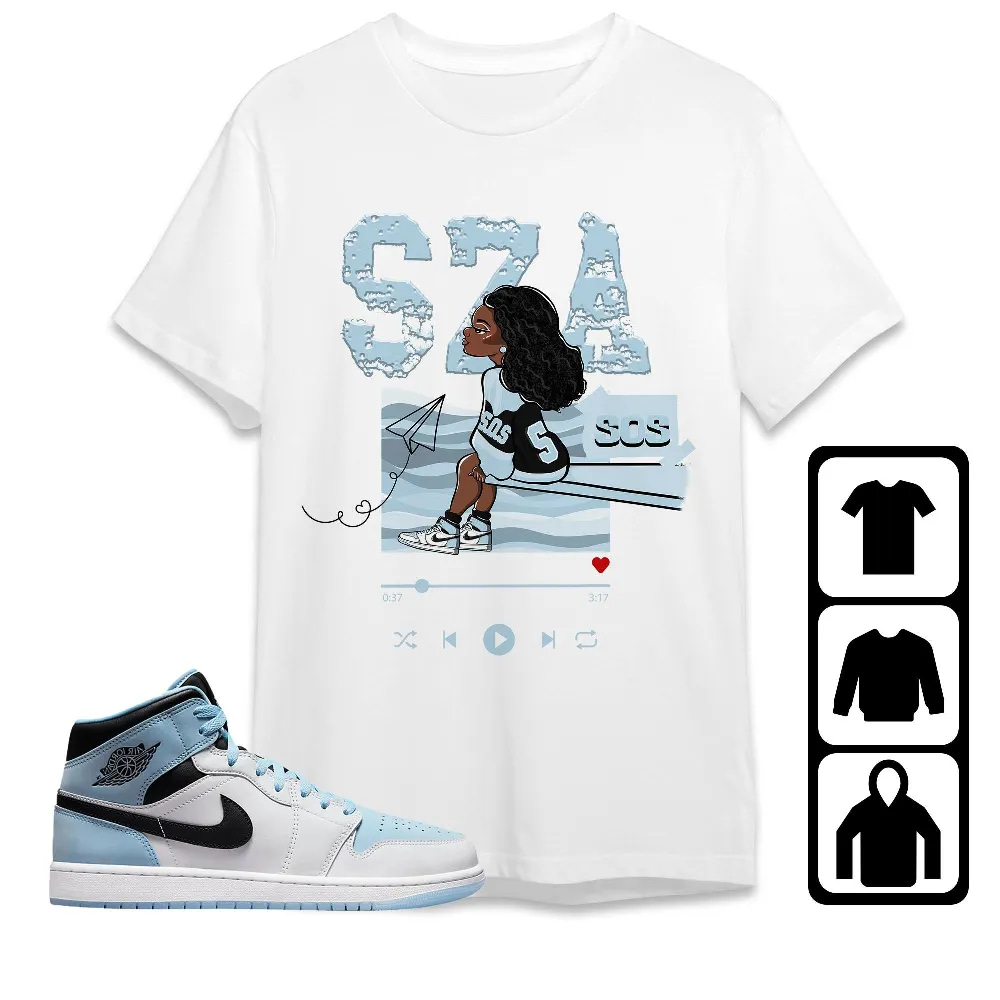Inktee Store - Jordan 1 Mid Ice Blue Unisex T-Shirt - Sza Sos - Sneaker Match Tees Image