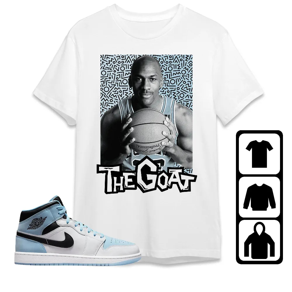 Inktee Store - Jordan 1 Mid Ice Blue Unisex T-Shirt - The Goat Doodle - Sneaker Match Tees Image
