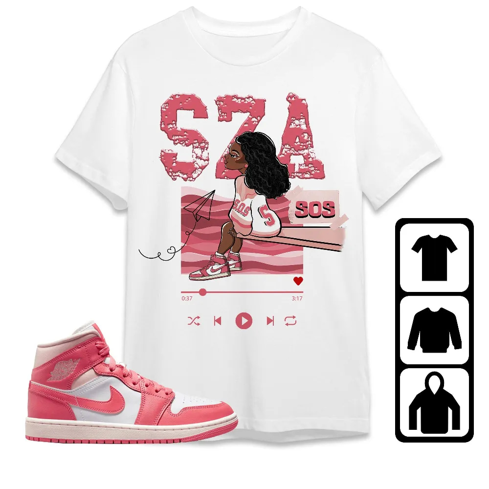 Inktee Store - Jordan 1 Mid Strawberries And Cream Unisex T-Shirt - Sza Sos - Sneaker Match Tees Image
