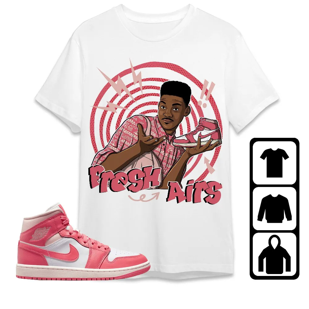 Inktee Store - Jordan 1 Mid Strawberries And Cream Unisex T-Shirt - Fresh Prince Sneaker - Sneaker Match Tees Image