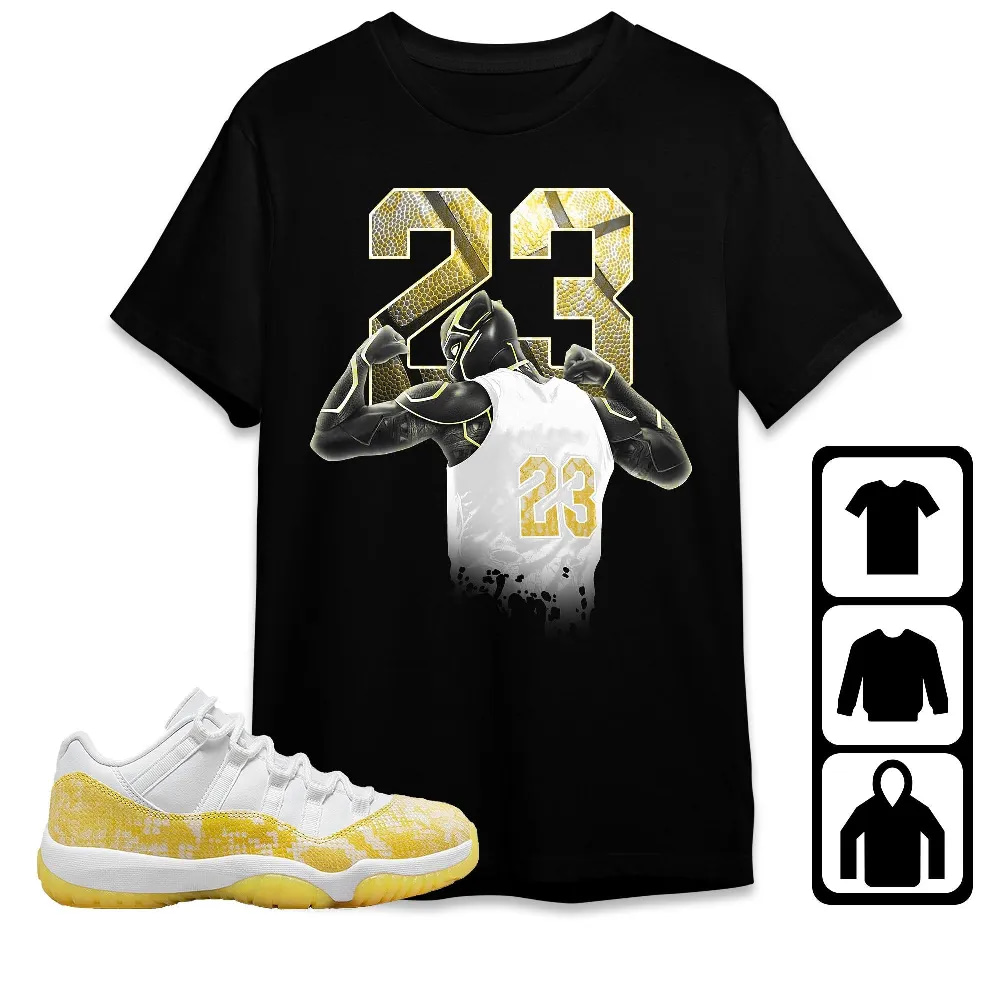 Inktee Store - Jordan 11 Low Yellow Snakeskin Unisex T-Shirt - Number 23 Panther - Sneaker Match Tees Image