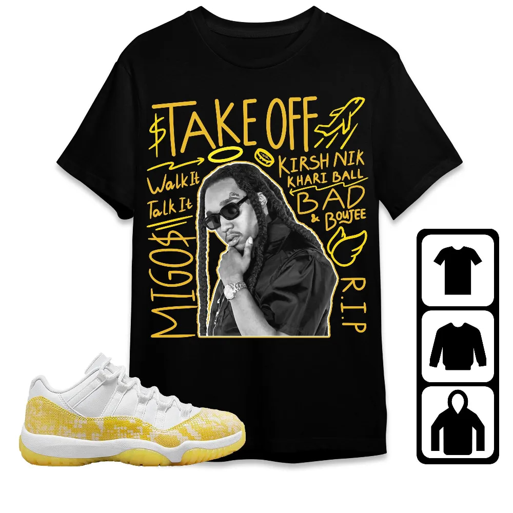 Inktee Store - Jordan 11 Low Yellow Snakeskin Unisex T-Shirt - New Take Off - Sneaker Match Tees Image