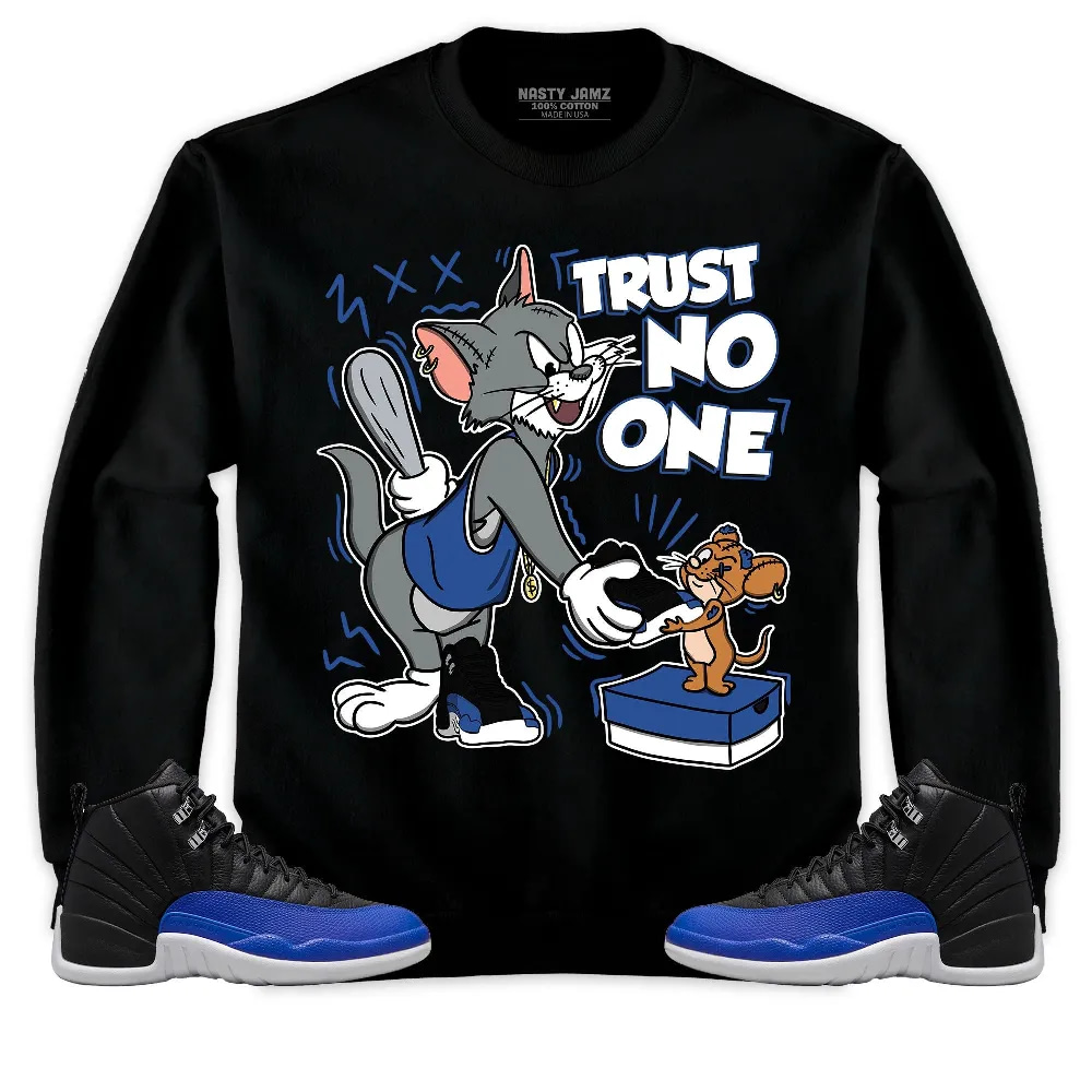 Inktee Store - Jordan 12 Retro Hyper Royal Unisex T-Shirt - Trust No One Cat And Mouse - Sneaker Match Tees Image