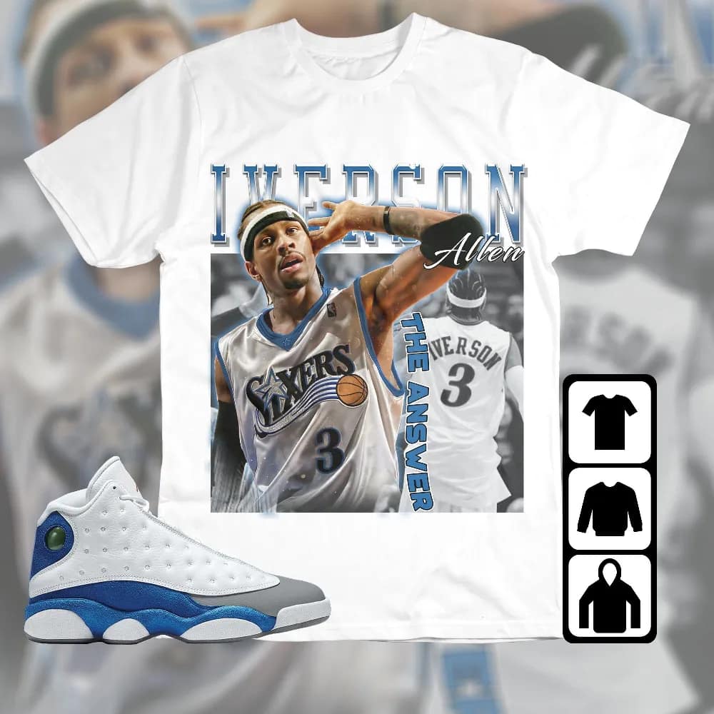 Inktee Store - Jordan 13 Retro French Blue Unisex T-Shirt - Allen Iverson The Answer - Vintage Sneaker Match Tees Image
